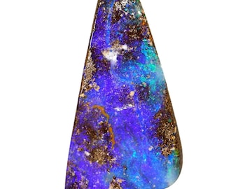 May include: A vibrant blue, green, and brown opal gemstone with a triangular shape. The opal has a shimmering, iridescent surface.