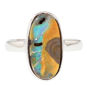 Ring, Sterling Silver, Green Australian Boulder Opal US7, Ladies Unisex Jewelry / Jewellery, Valentines Day Gift