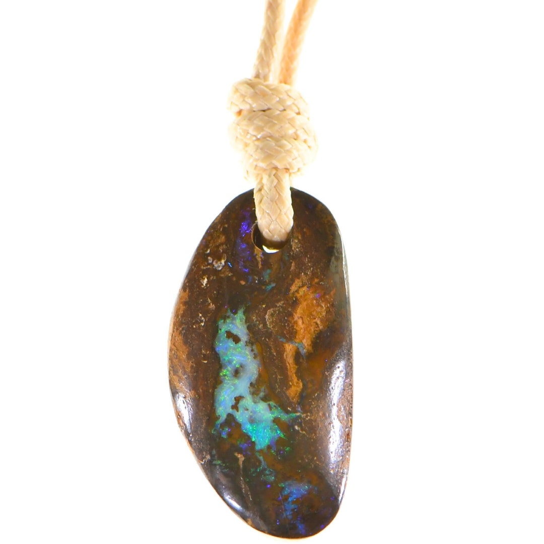 Pendant Necklace, Adjustable Rope Necklace, Green Australian Boulder ...