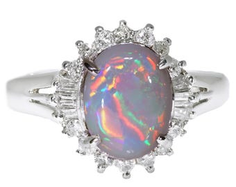 Australian Opal Ring Oval Rainbow Fire Birthstone Jewelry