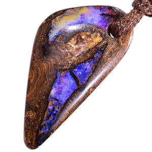 34ct Australian Natural Wood Fossil Boulder Opal Pendant – Purple Blue Fire