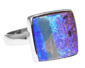Sterling Silver Natural Australian Boulder Opal Ring US8 1/2