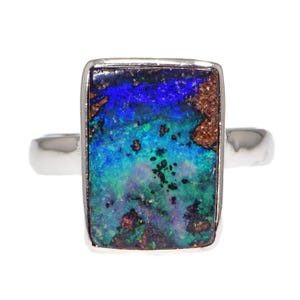 Sterling Silver Natural Australian Boulder Opal Ring US9