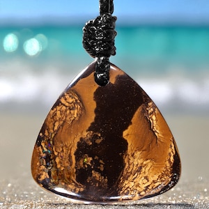 Fiery Solid Australian Boulder Opal Pendant Necklace 68.6ct Yowah Opal Matrix