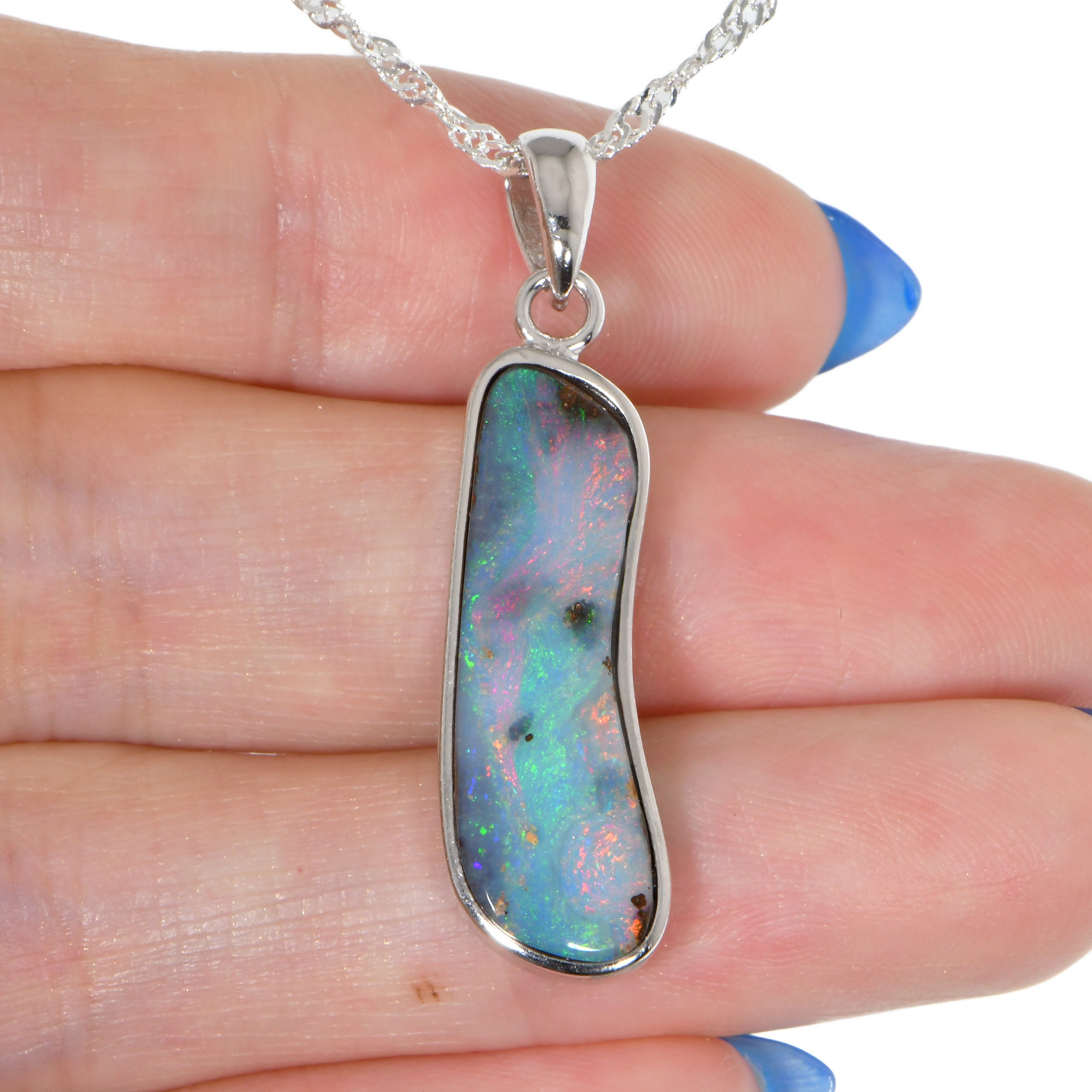Collier Argent Sterling Avec Grande Opale Boulder D’Australie – Ras Du Cou Bimonia