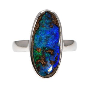 Sterling Silver Natural Australian Boulder Opal Ring US7