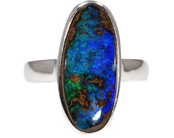 Opal Ring Sterling Silver Natural Australian Opal US7