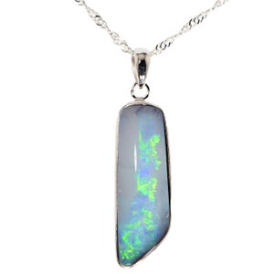 Australian Boulder Opal Sterling Silver Pendant Necklace: Neon Green Fire, October Birthstone