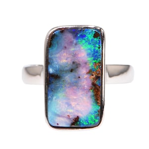 Stunning Australian Boulder Opal Ring S925 Sterling Silver US7 Multicolor Fire