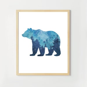 Night Sky Bear Wall Art, Nursery Decor, Kids Room Poster, woodland print, Baby shower gift, mama bear art, watercolor painting