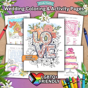 Printable Wedding Coloring Pages for Kids Table at Reception, LGBTQ+ friendly, Inclusive Wedding, Love is Love, Queer Wedding, Wedding Favor