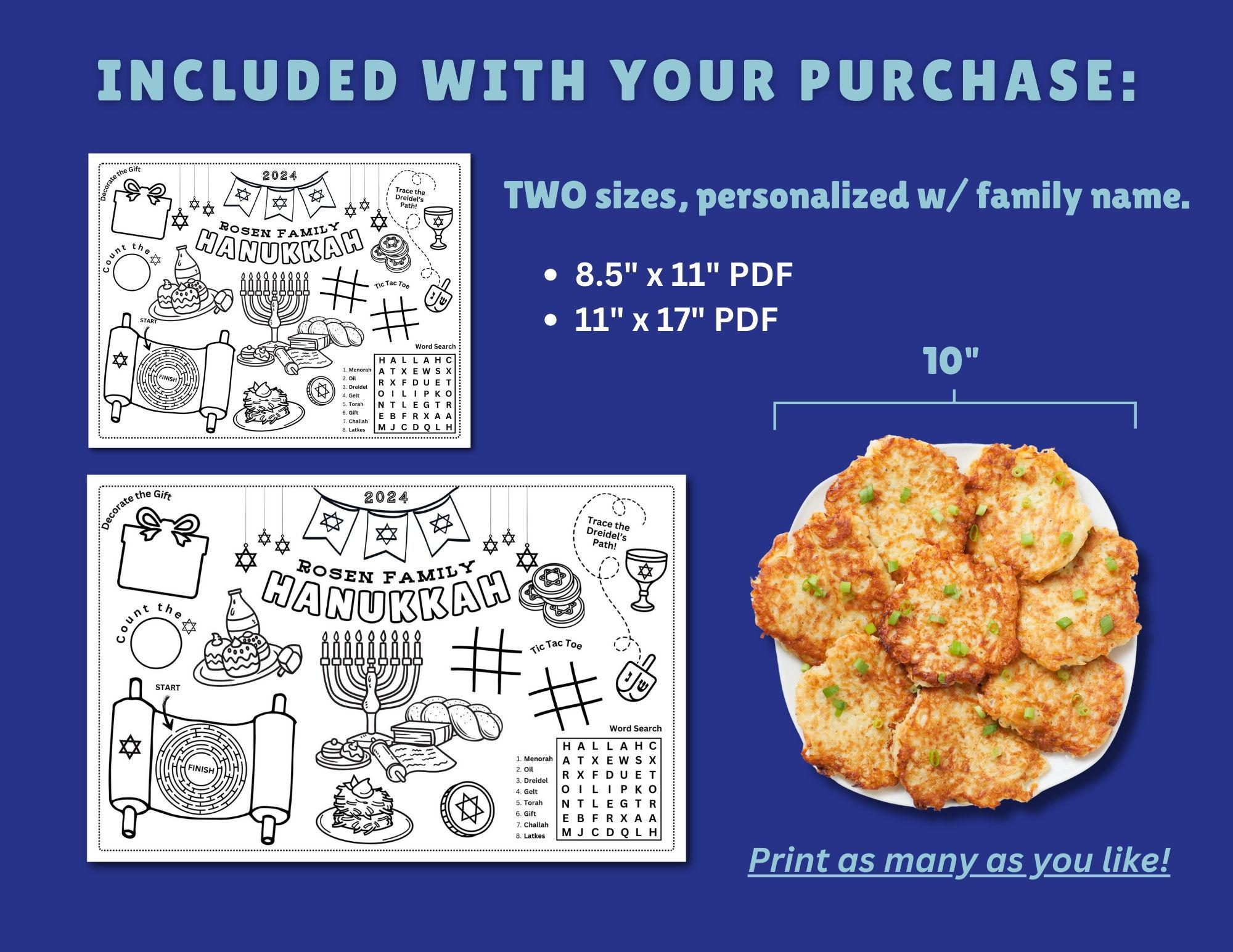 Personalized Family Hanukkah Coloring and Activity Placemat for Kids ...