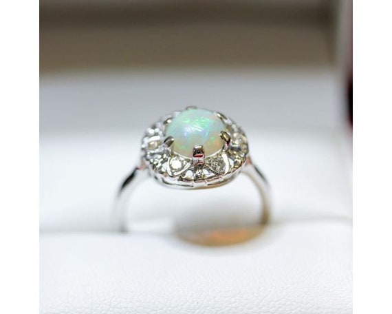 Vintage Opal and Diamond Daisy Dress Ring with Ov… - image 5