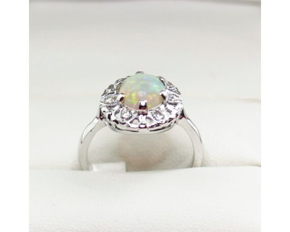 Vintage Opal and Diamond Daisy Dress Ring with Ov… - image 3