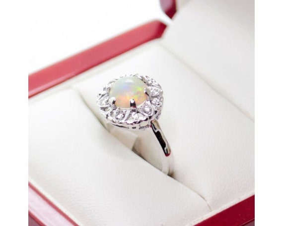 Vintage Opal and Diamond Daisy Dress Ring with Ov… - image 7