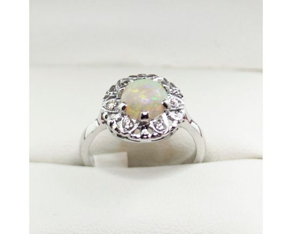 Vintage Opal and Diamond Daisy Dress Ring with Ov… - image 2