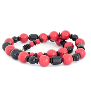 Black and Cherry Red Plastic Beaded Necklace