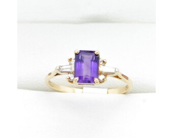 14k Yellow Gold Amethyst Ring With Baguette VS/G Diamond | Anniversary Ring | Bridal Jewelry | Perfect Gift for Her