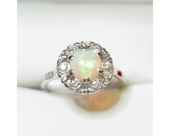 Vintage Opal and Diamond Daisy Dress Ring with Ov… - image 1
