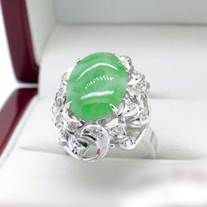 Jade and Diamond Cocktail Ring in White Gold