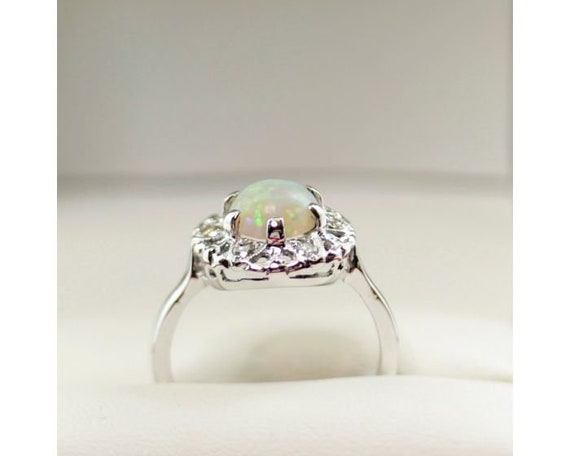Vintage Opal and Diamond Daisy Dress Ring with Ov… - image 4