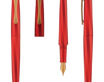 PENBBS Model 550 Aluminum Alloy Fountain Pen - Vermilion golden RF nib