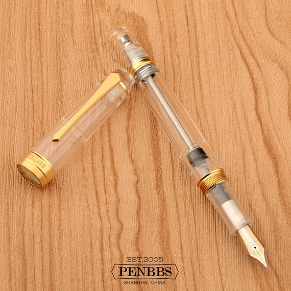 PENBBS 456 Vacuum Filling Fountain Pen - 16 Clear Glass (golden  clip/duo-colour F nib #1)