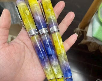 PENBBS 470 vacumatic filling Fountain Pen - 29 Hawaii (purple/blue with yellow) RM - silver