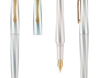 PENBBS Model 550 Aluminum Alloy Fountain Pen - Silver Velvet golden F nib