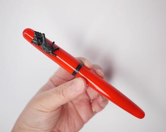 PENBBS 498 Acrylic Fountain Pen - Flame Red F (black)
