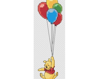 Winnie the Pooh volando con globos – Patrón de punto de cruz digital