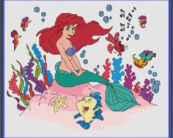 Little Mermaid Inspired Cross Stitch Pattern