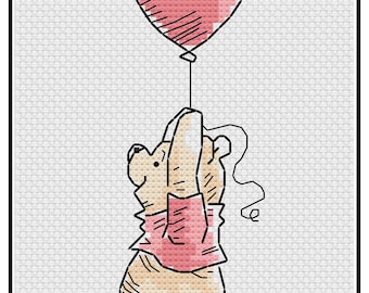 Winnie de Poeh met rode ballon – kruissteekpatroon (digitale download)