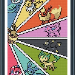 Pokemon Inspired Eevee-lution Cross Stitch Pattern