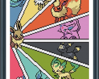 Op Pokemon geïnspireerd kruissteekpatroon Eevee-lution