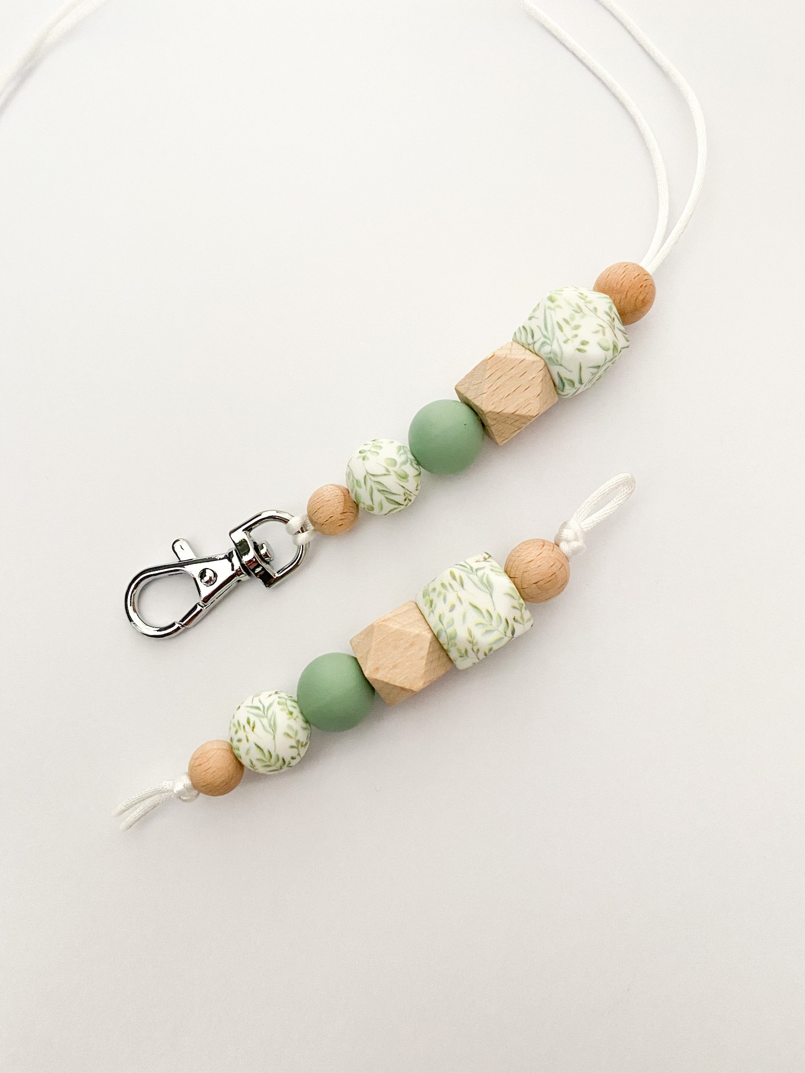 Floral Lanyard / Leaf Lanyard / Green Lanyard / Wood Lanyard / Etsy