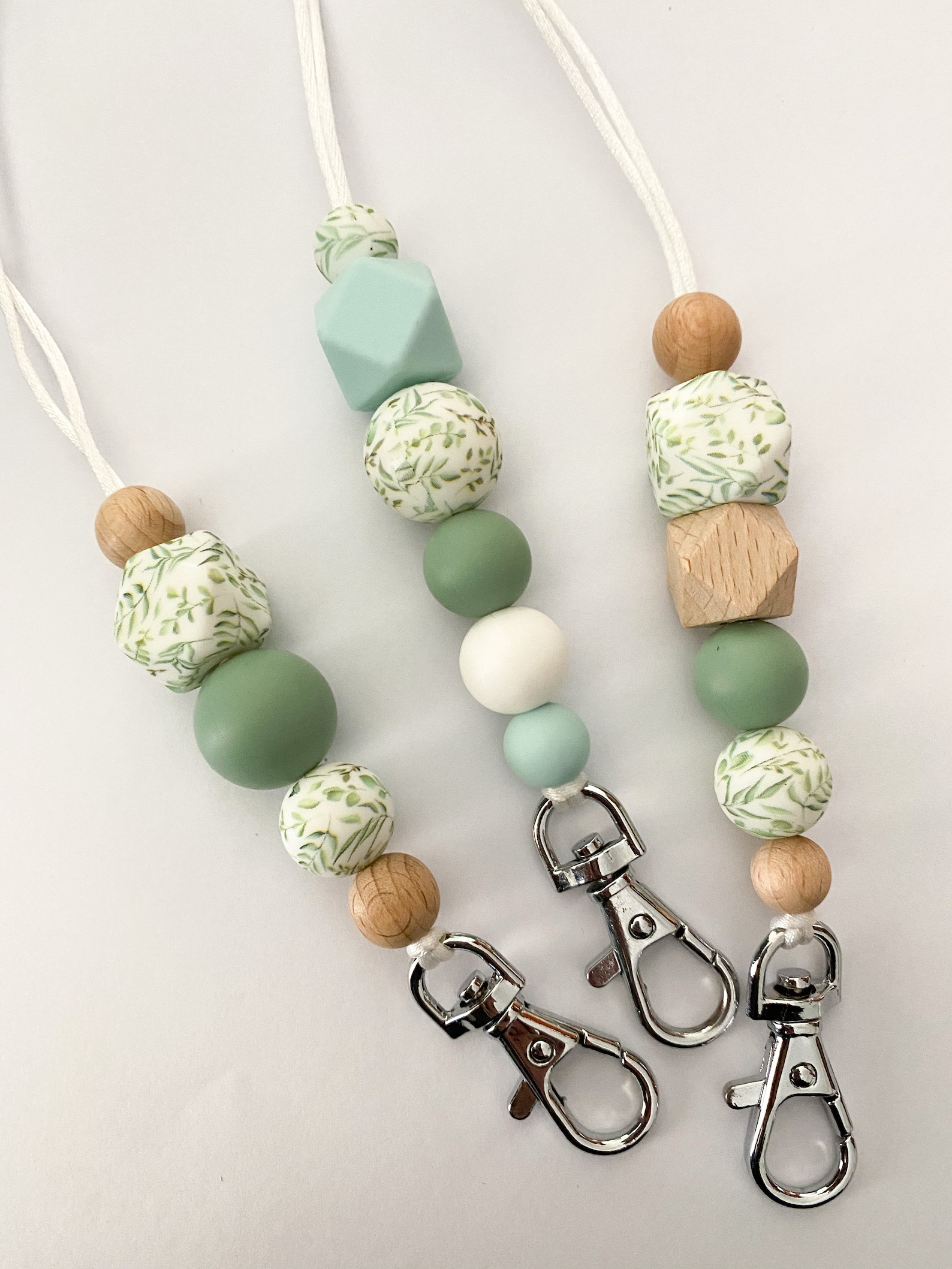 Floral Lanyard / Leaf Lanyard / Green Lanyard / Wood Lanyard / Etsy