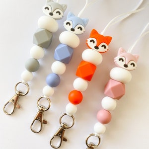 Fox lanyard / fox teacher lanyard / fox keychain / fox bead / animal lanyard