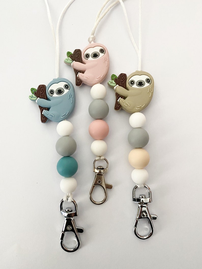 Sloth lanyard / teacher lanyard / sloth bead / sloth keychain image 1