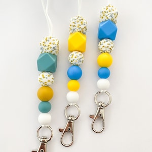 Floral lanyard / floral keychain / teacher gift / teacher lanyard / flower lanyard / blue and yellow lanyard