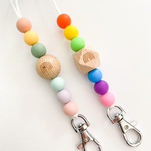 Rainbow lanyard / colourful lanyard / colorful lanyard / teacher lanyard / pretty lanyard / wood bead lanyard