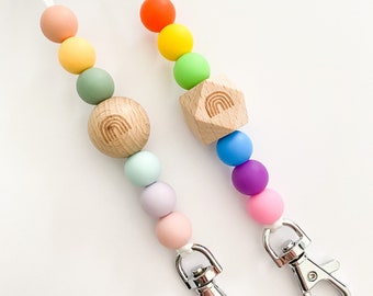 Rainbow lanyard / colourful lanyard / colorful lanyard / teacher lanyard / pretty lanyard / wood bead lanyard