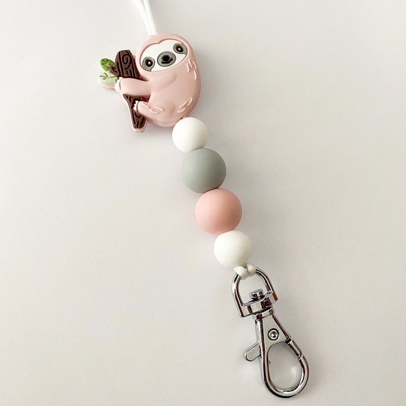 Sloth lanyard / teacher lanyard / sloth bead / sloth keychain Pink