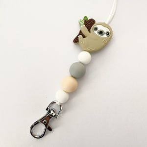 Sloth lanyard / teacher lanyard / sloth bead / sloth keychain Beige