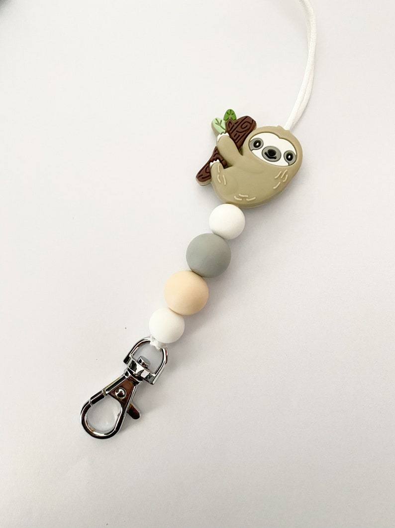 Sloth lanyard / teacher lanyard / sloth bead / sloth keychain Beige