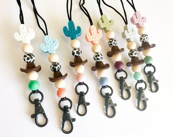 Western lanyard / cactus lanyard / cowboy lanyard / plant lanyard / cactus teacher lanyard / cactus bead / lanyard / teacher lanyard