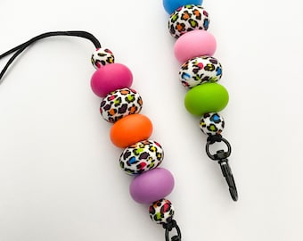 Rainbow leopard lanyard / Rainbow leopard keychain / teacher lanyard / colourful lanyard