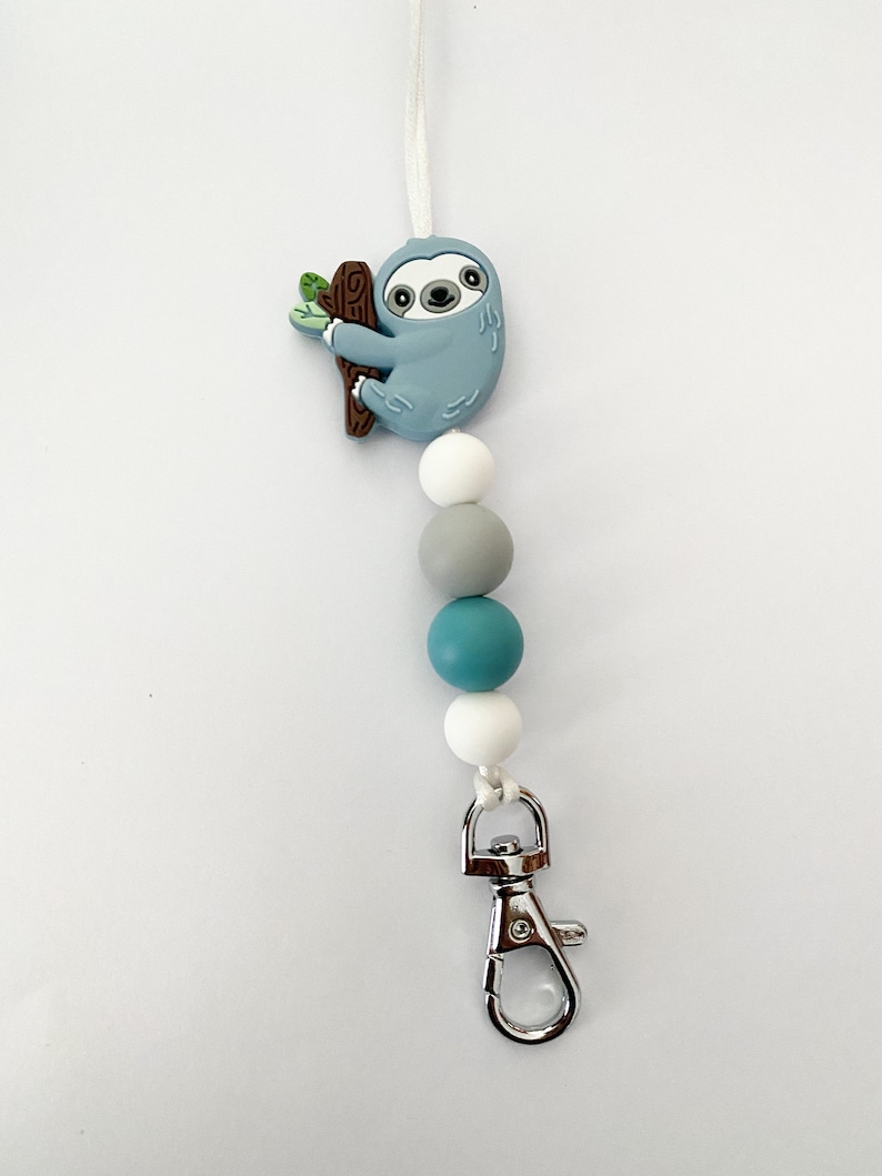 Sloth lanyard / teacher lanyard / sloth bead / sloth keychain Blue