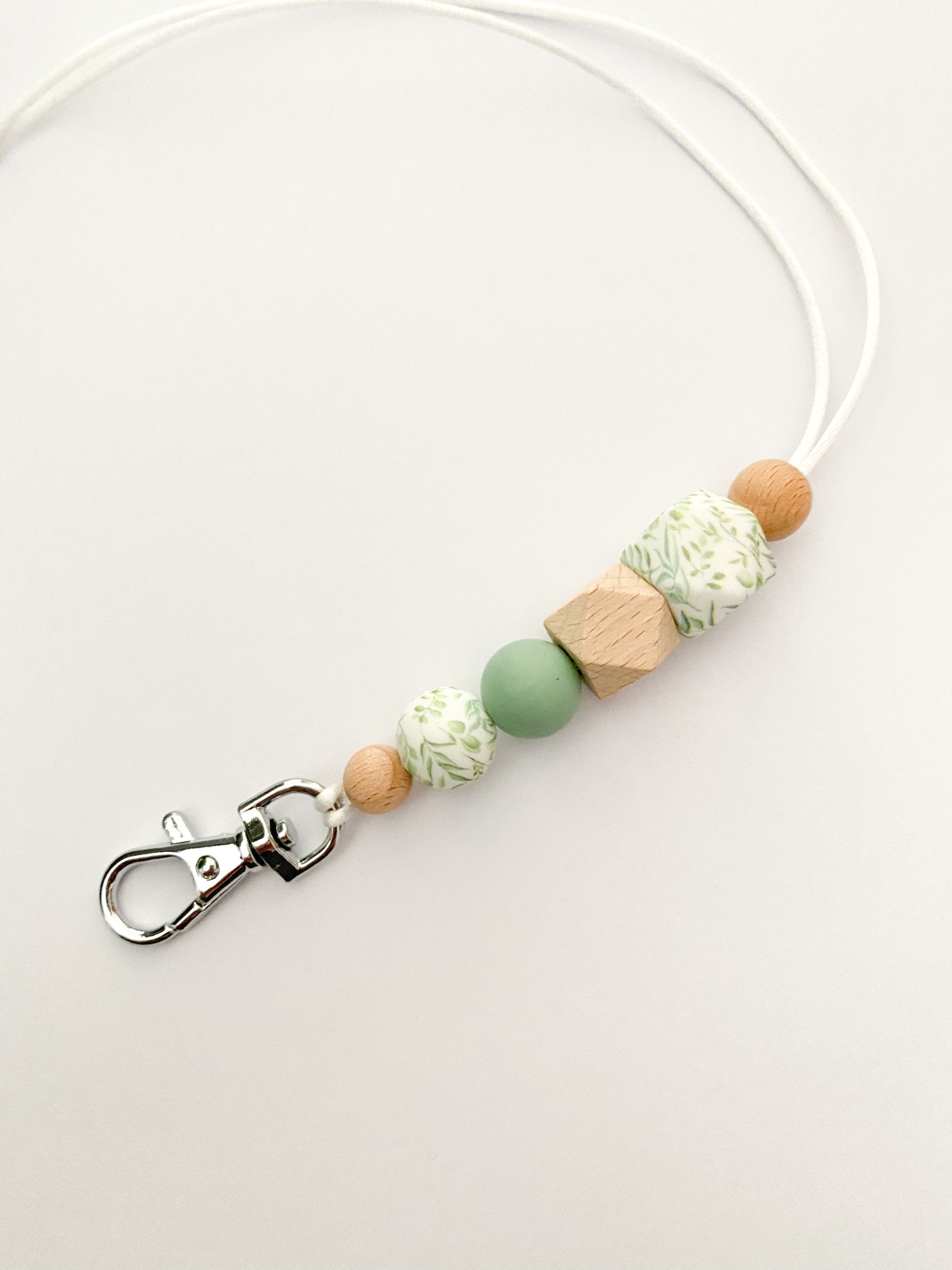 Floral Lanyard / Leaf Lanyard / Green Lanyard / Wood Lanyard / Etsy