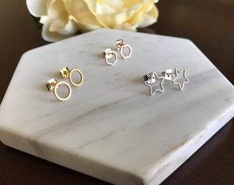 Circle stud earrings | 14k gold circle earrings | rose gold studs| silver circle studs minimalist | silver | geometric earrings